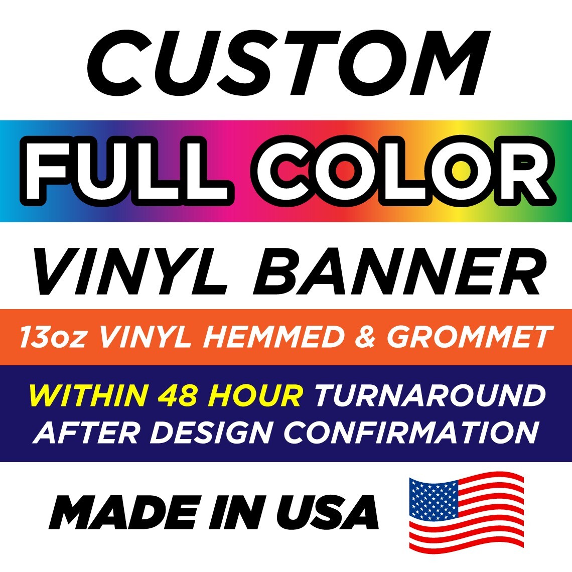 3’X6′ CUSTOM FULL COLOR VINYL BANNER – 13OZ – GROMMET AND HEMMED – FREE DESIGN