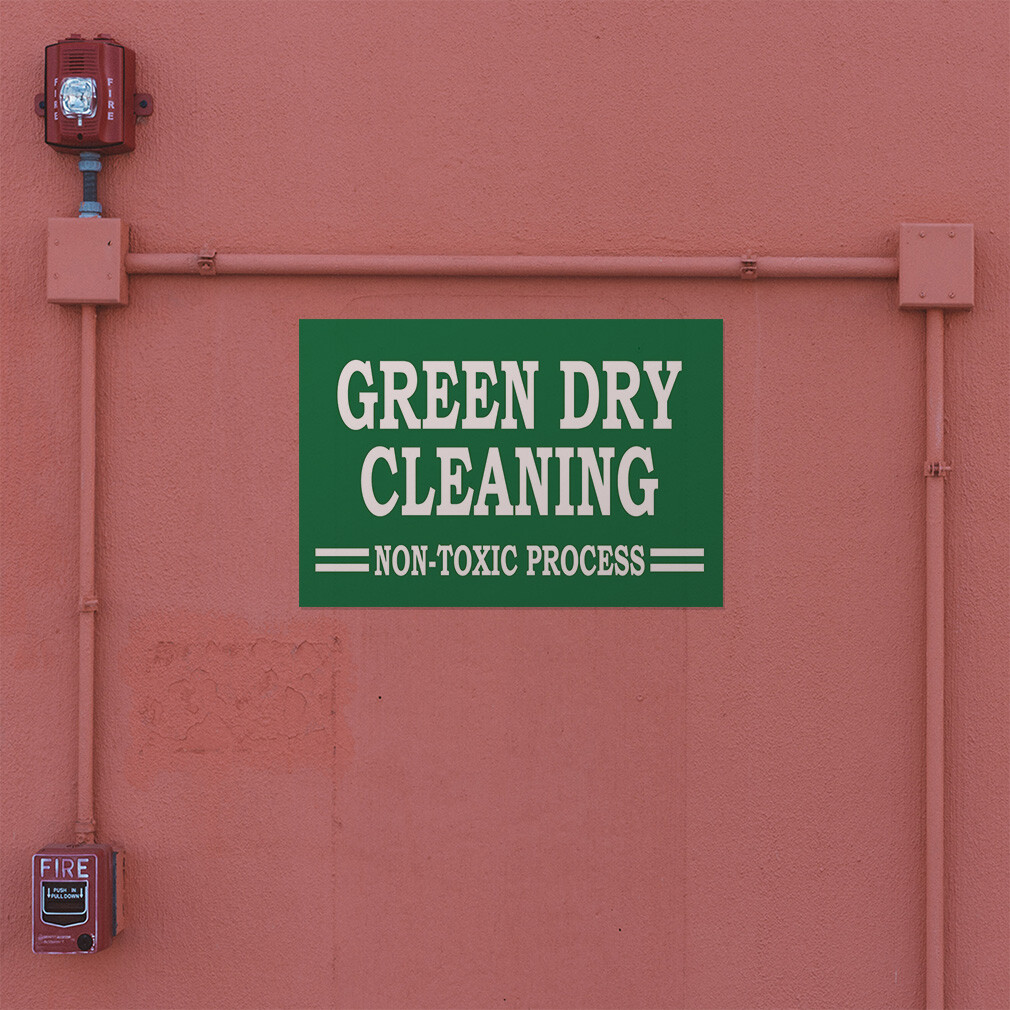 Decal Stickers Green Dry Cleaning Non-Toxic Process Vinyl Store Sign Label