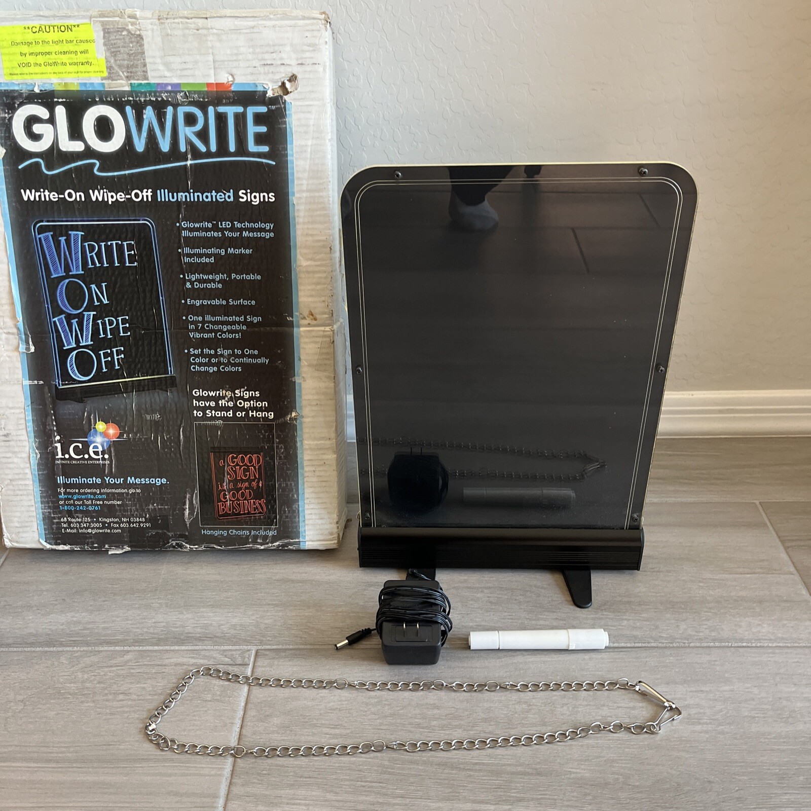 Glowrite 12 x 18 Write-On, Wipe-Off Illuminated Sign 7 Colors Continuous Change