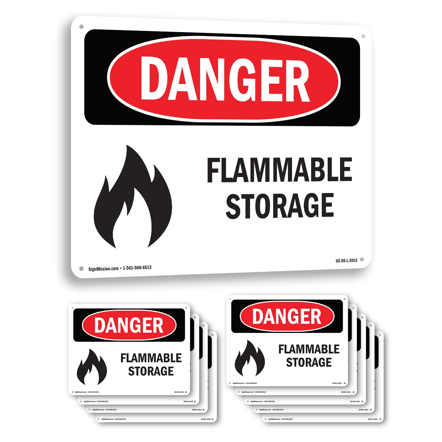 Flammable Storage OSHA Danger Sign Metal, Plastic, Or Decal – 5 or 10 Pack
