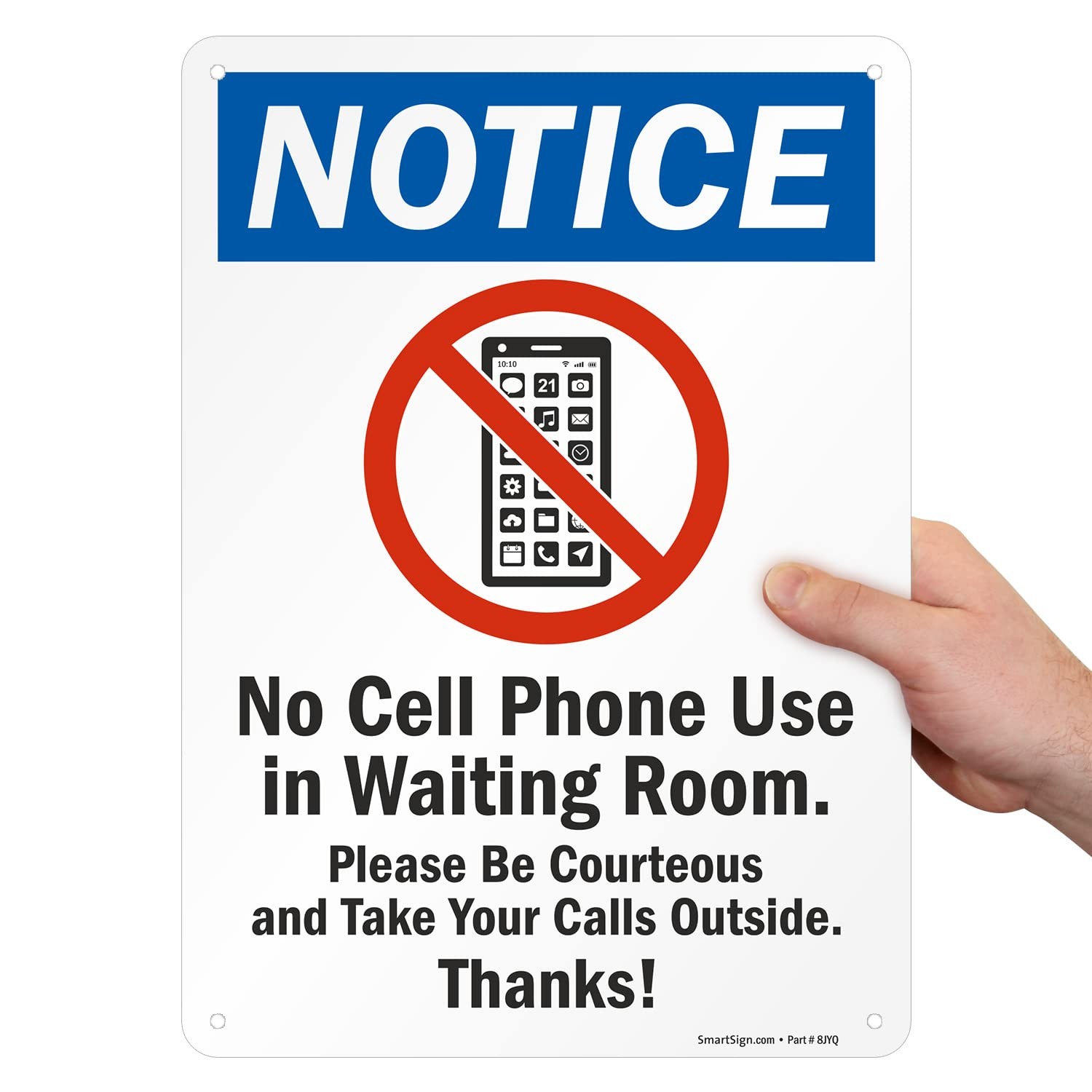 SmartSign-S-8798-Pl-14 Notice No Cell Phone Use Waiting Room Sign 10″ x 14″