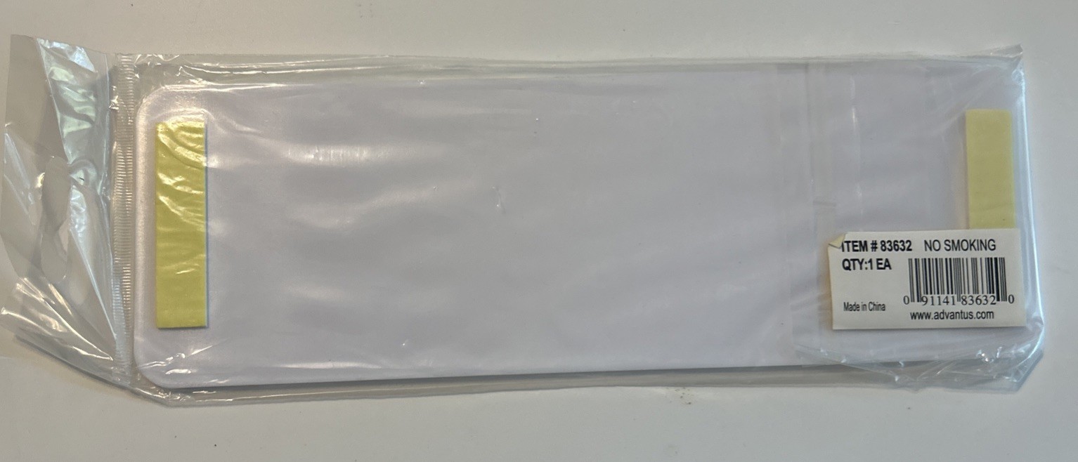 2 In X 9 In Plastic No Smoking Adhesive Sign Free Shipping