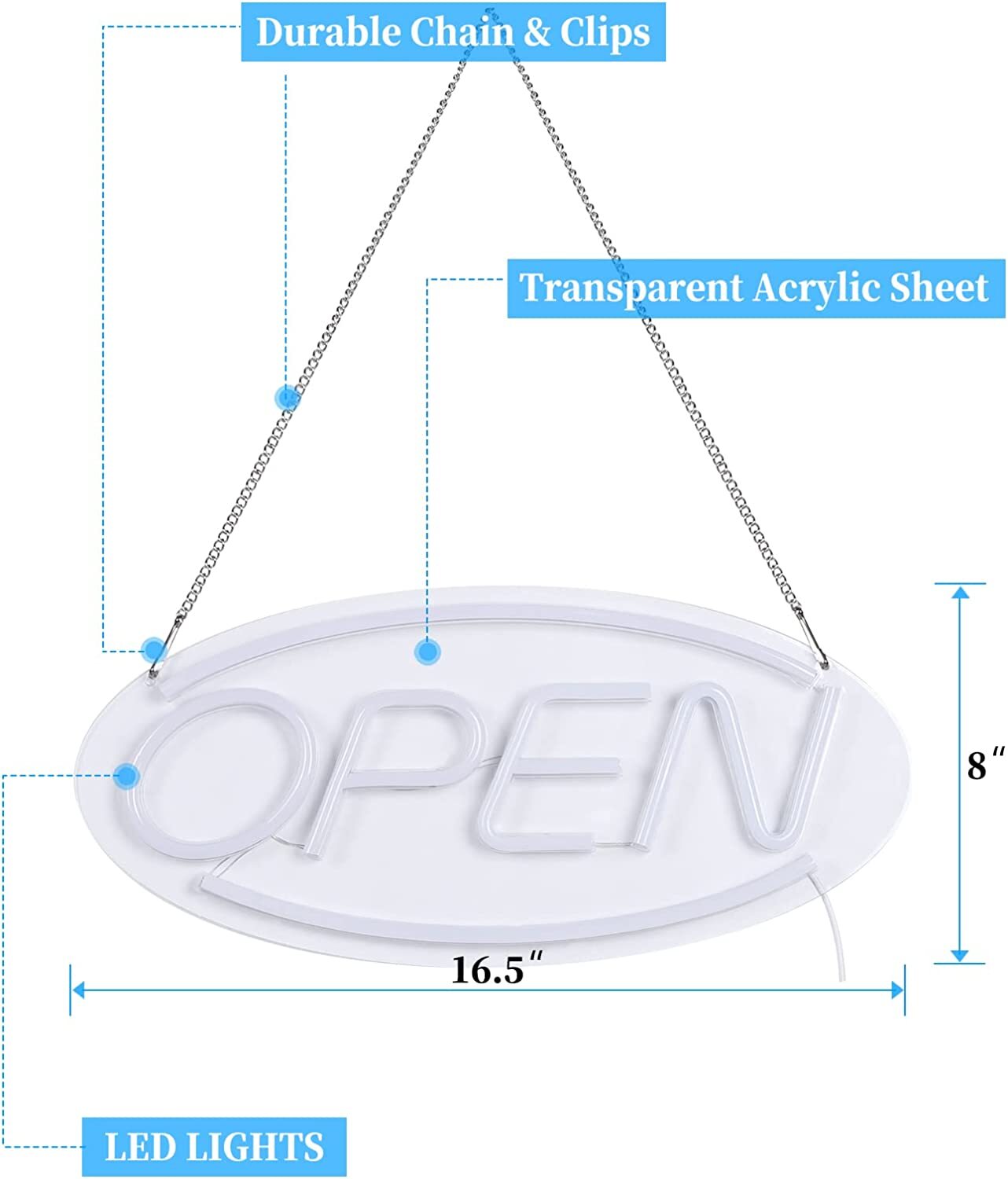 Wall Mount Electric Neon Open Sign LED Light Ultra Bright Business Store Sign