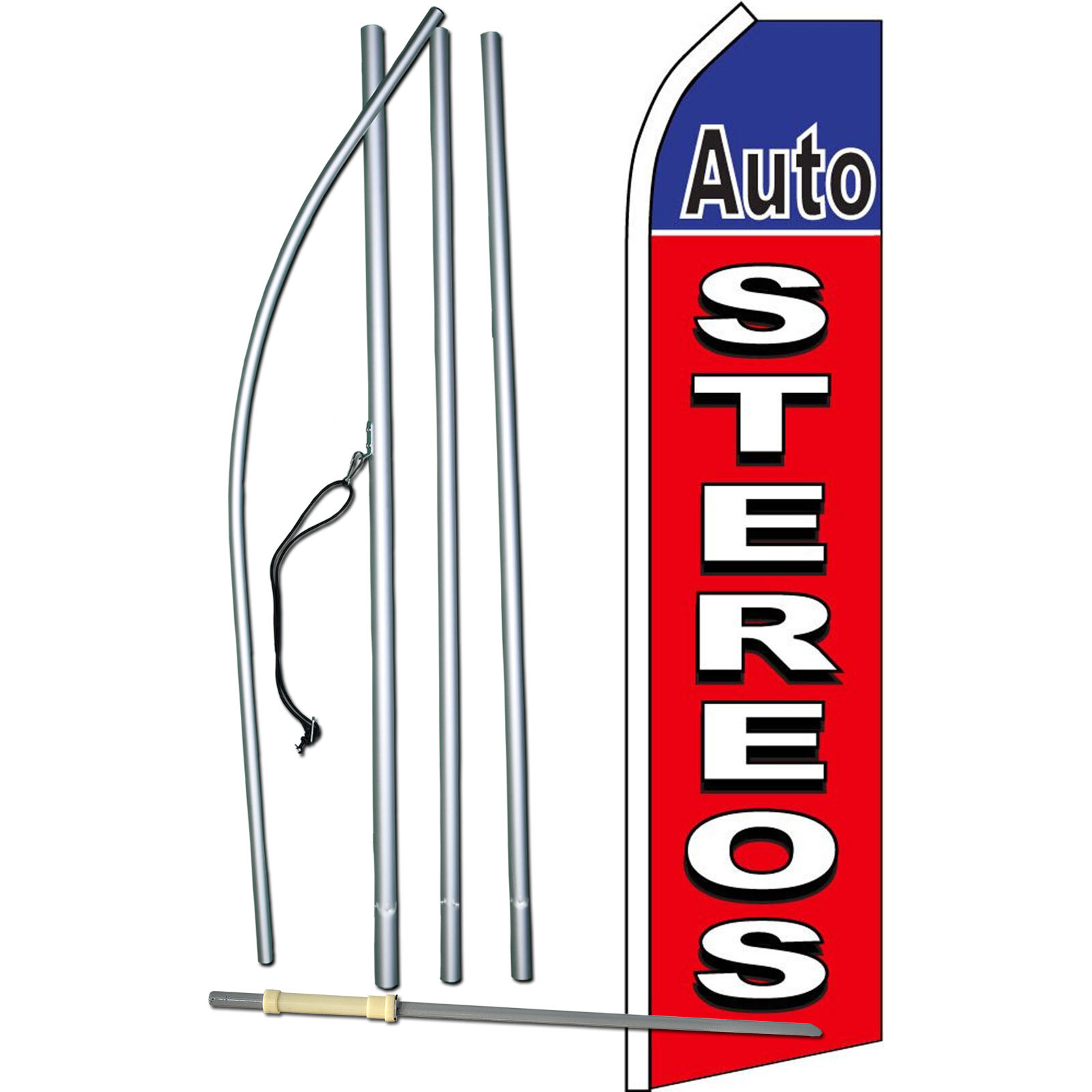 Auto Stereo Red And Blue Flag with Flag Pole and Spike