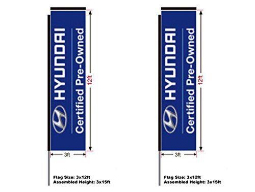 Hyundai Certify Preowned Rectangular Flag,15′ Pole and Ground Spike, 3’W x 12’H
