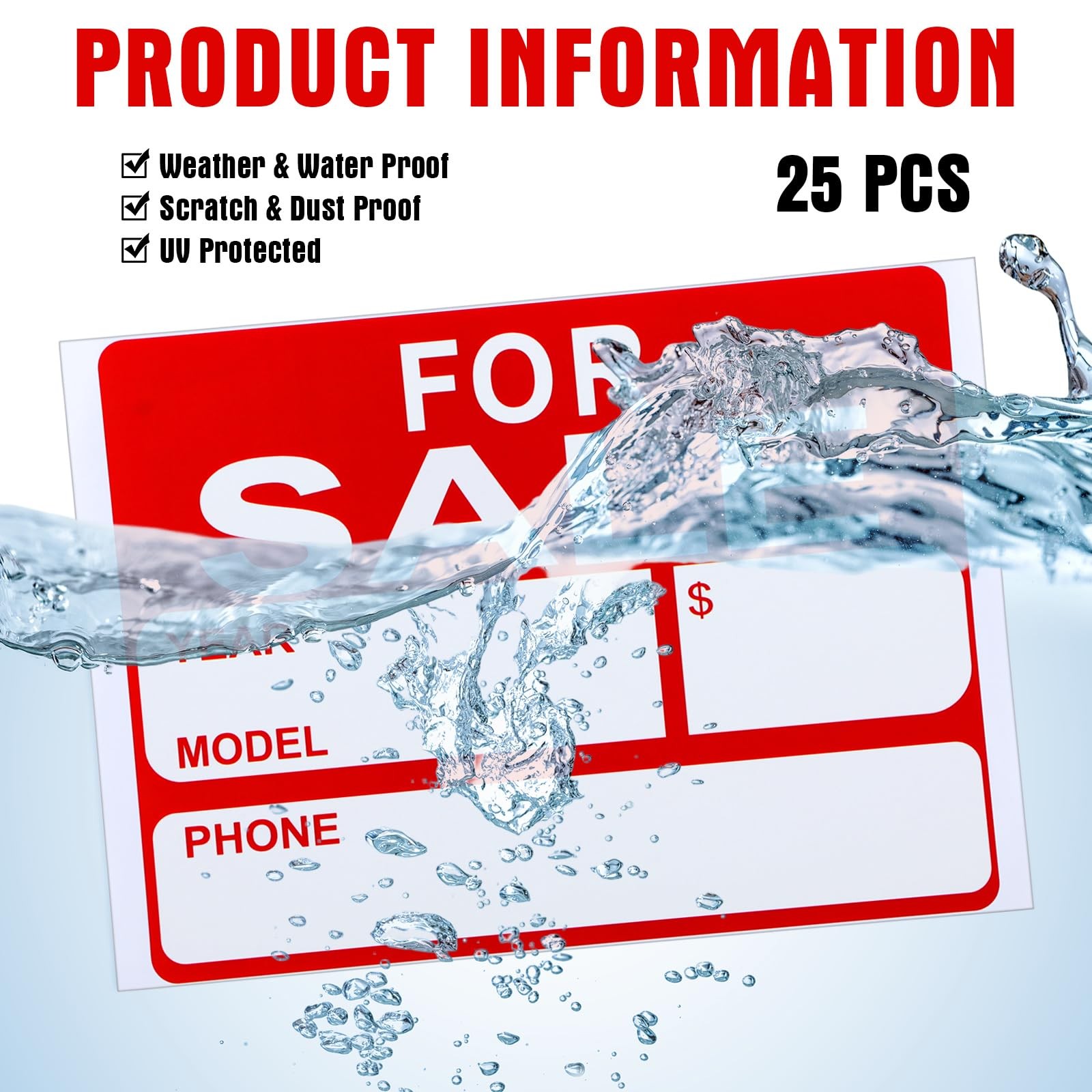Seajan 25 Pcs for Sale Signs for Car 9 x 12 Inches Auto Sales Signs Vehicle, Hou