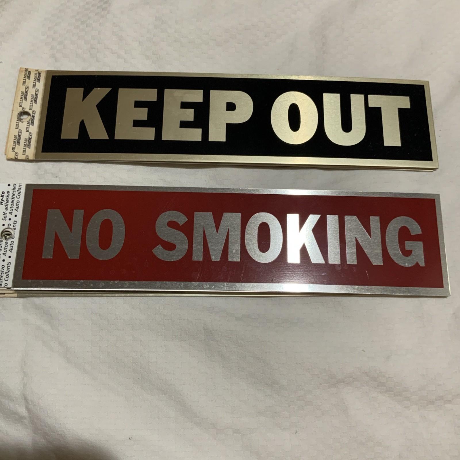 HILLMAN and HY-KO 8″ x 2″ LOT OF 34 ASSORTED Self Adhesive Business Signs