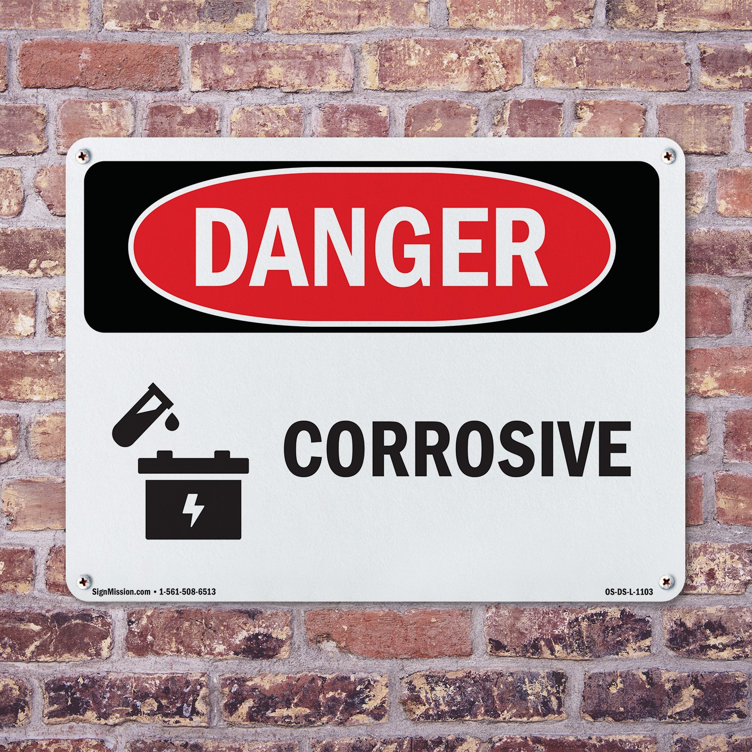 Corrosive OSHA Danger Sign Metal, Plastic, Or Decal – 5 or 10 Pack