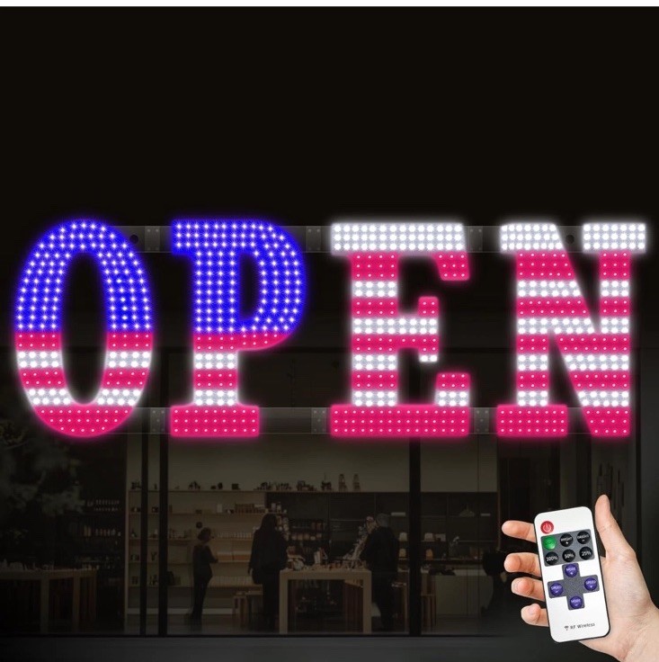 40” X 14” LED Open Signs for Buisness, Remote Control USA Flag Setting