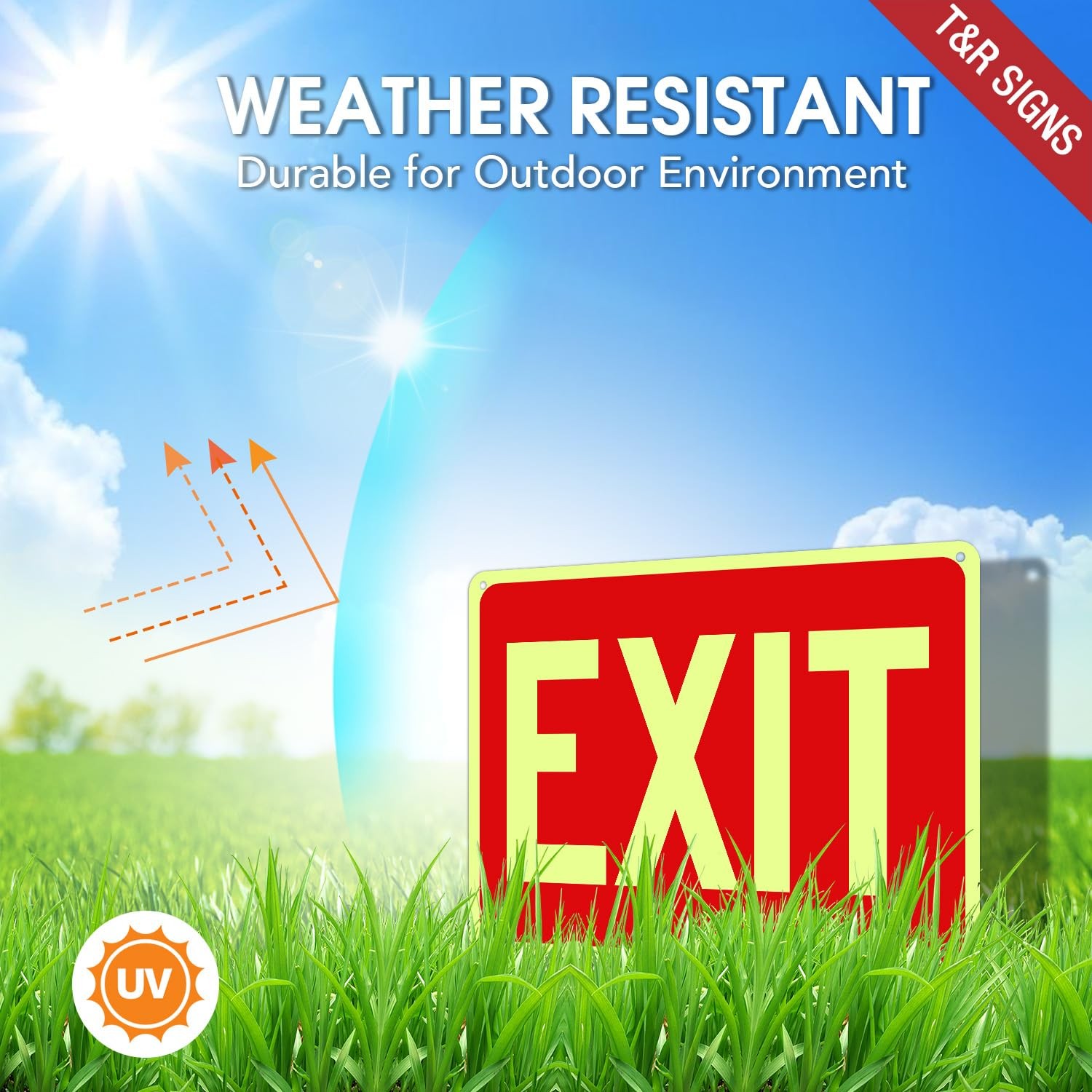 T&R Exit Sign – 2 Pack – 10 x 7 Inches Rust Free .040 Aluminum Glow-In-The-Da…