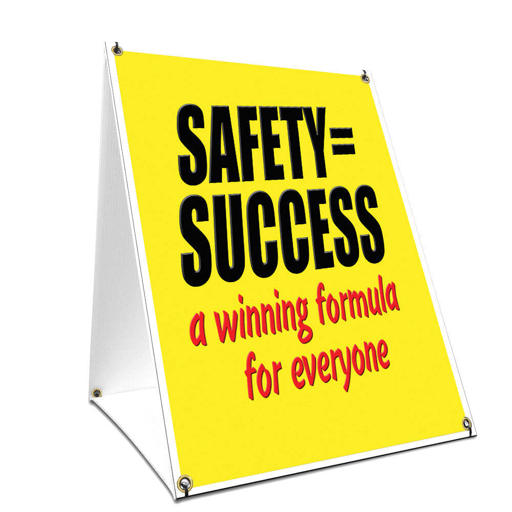 A-frame Sidewalk Safety=Success Winning Formula Sign With Graphics On Each Side