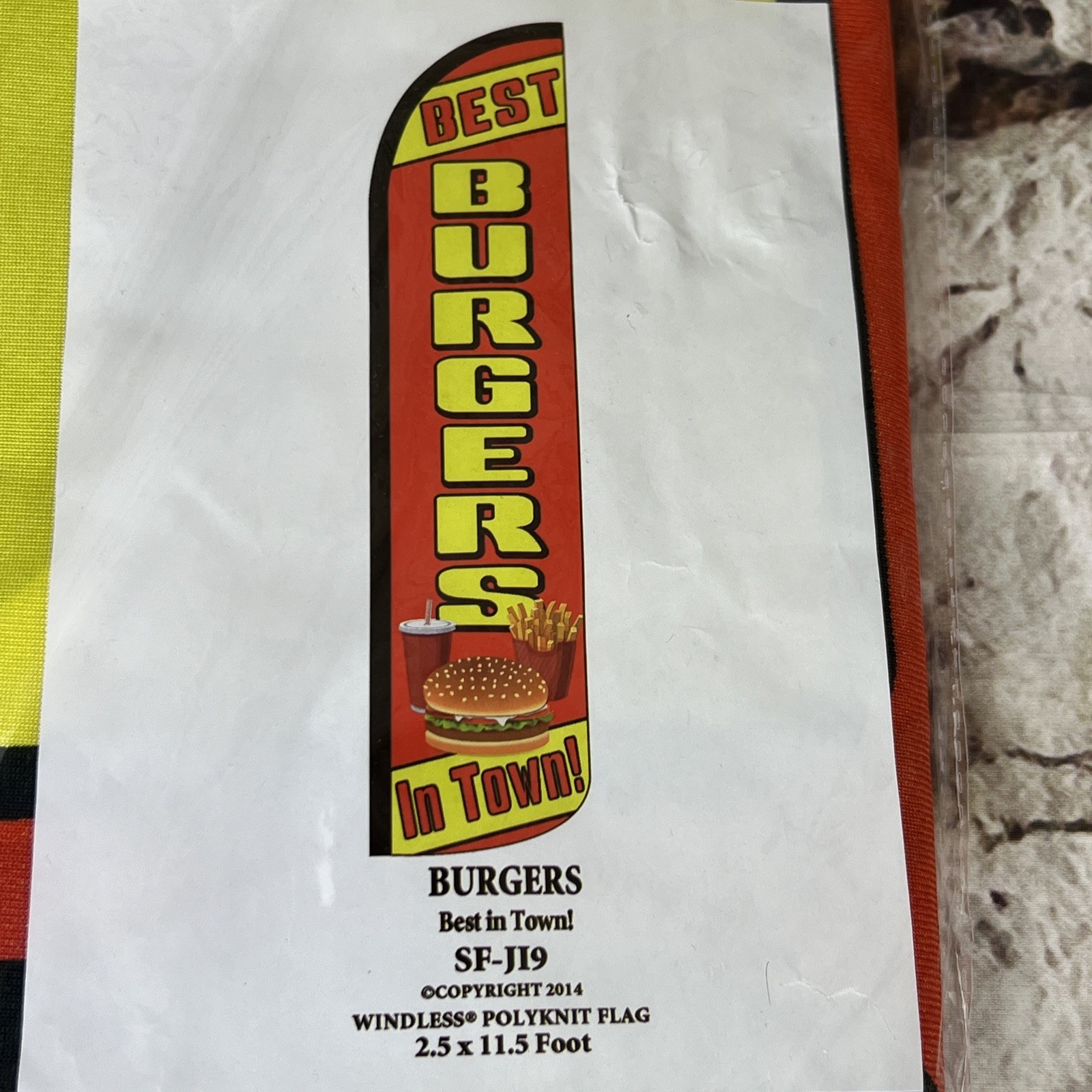 Best Burgers In Town Swooper Flutter Windless Feather Flag 2.5 W x 11.5ft Tall