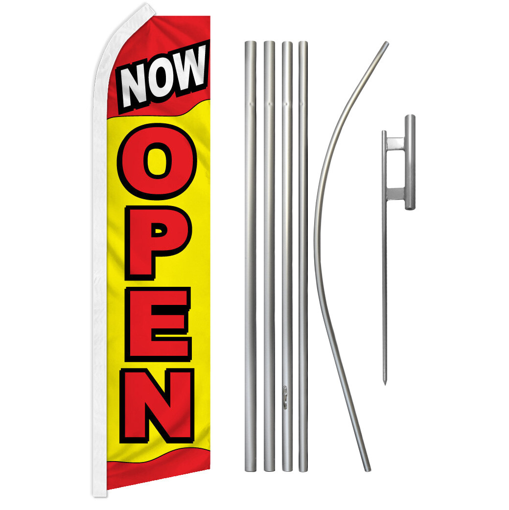 Now Open Swooper Flutter Feather Advertising Flag Kit Open Sign We’re Open Rd/Yw