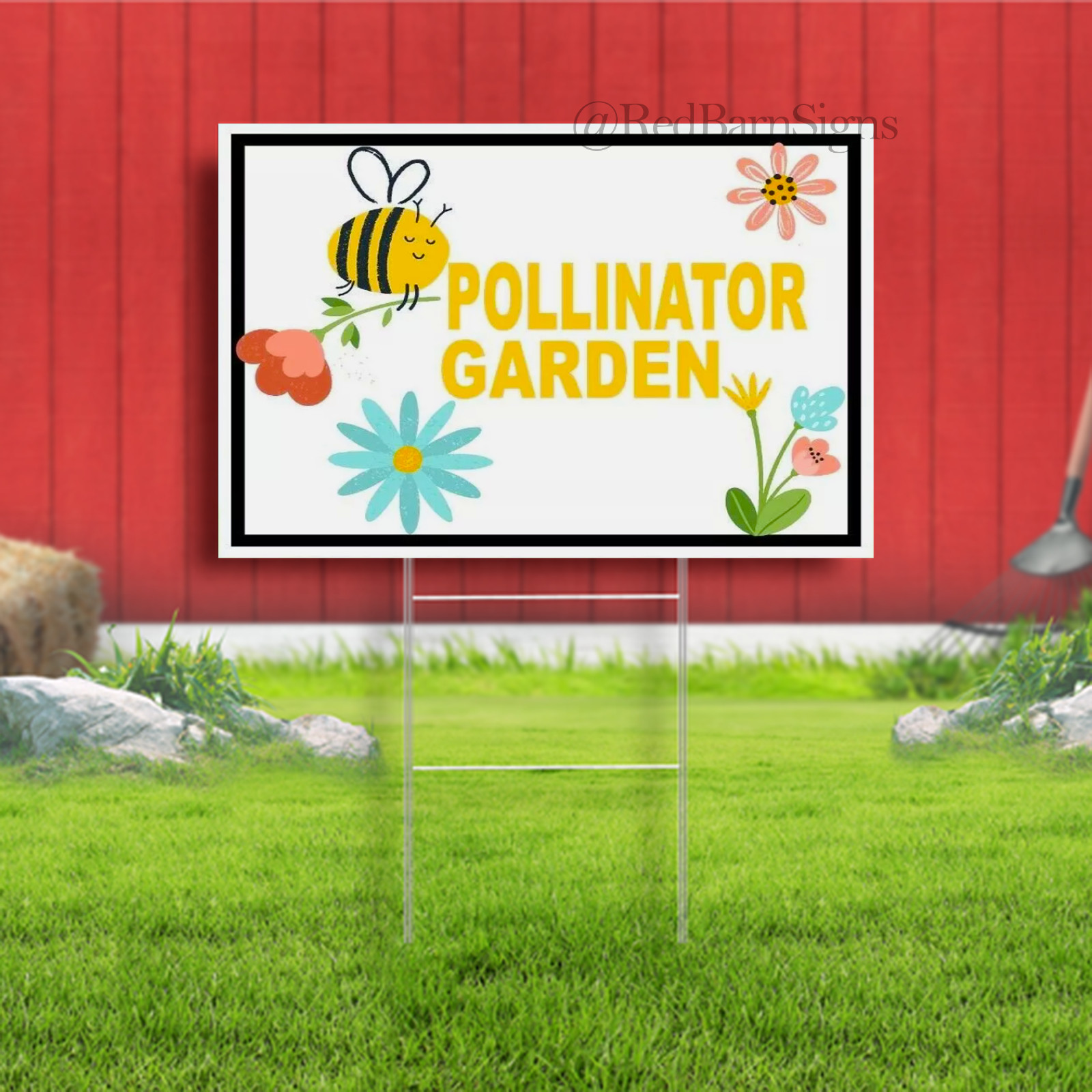 POLLINATOR GARDEN BEE Yard Sign with Stand LAWN SIGN Indoor Outdoor