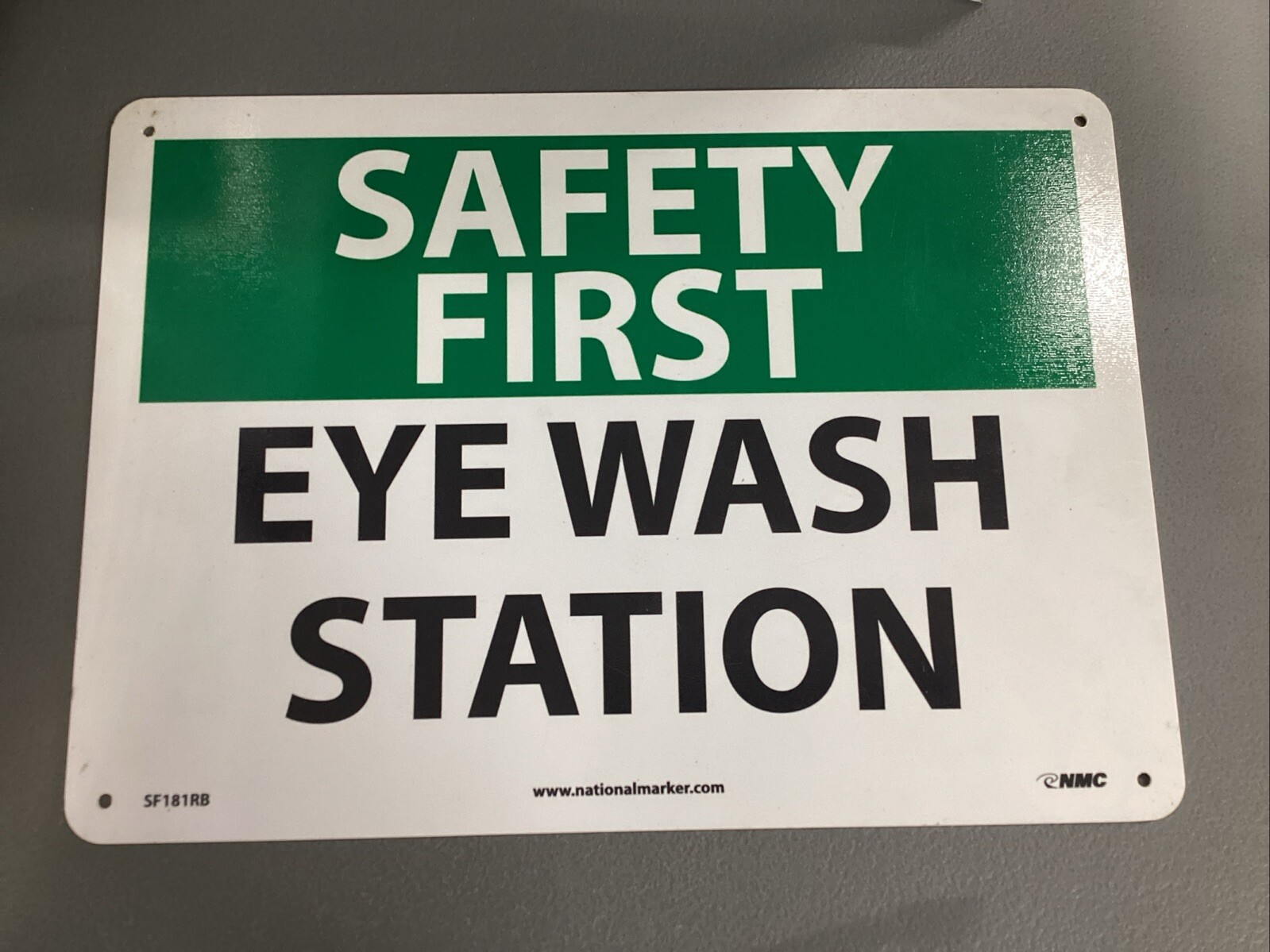SAFETY FIRST EYE WASH STATION Plastic/Vinyl Sign SF181RB 10” x 14”