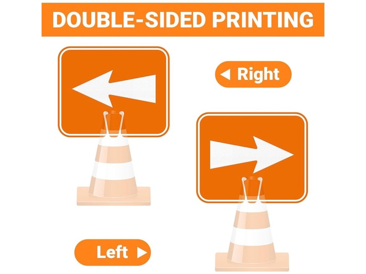 5 Pcs Traffic Arrow Signs Detour Arrow Road Cone Top Warning Sign 12.6″x10.4″