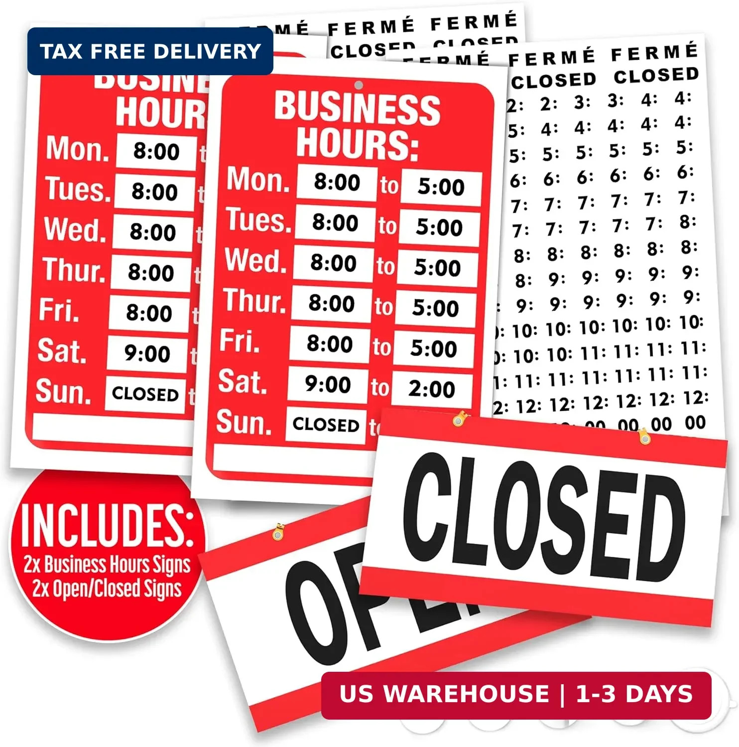 2 Pack Business Hours Sign Open Closed Glass Door Customizable Store Hours Sign