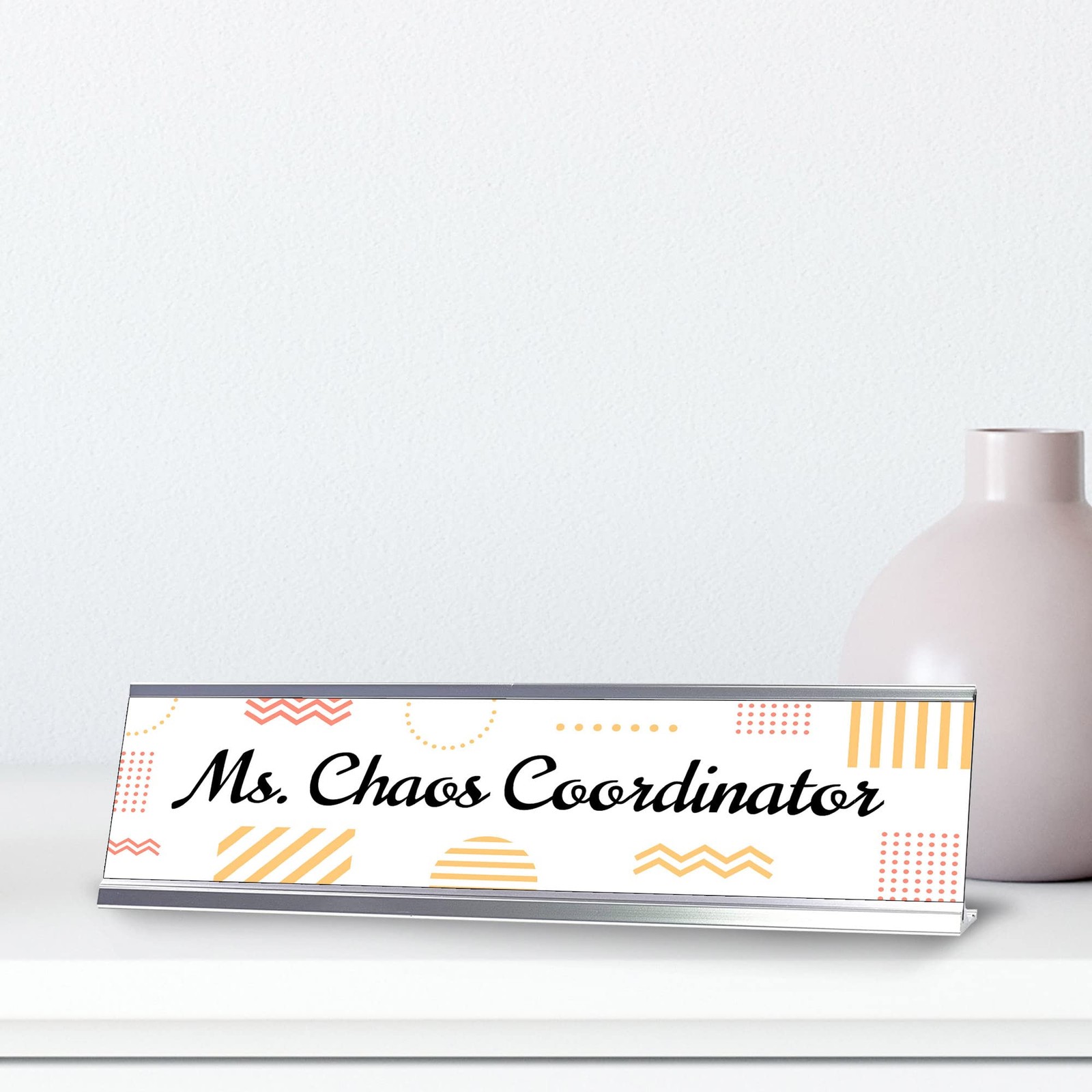 Ms Chaos Coordinator, Geometric Patterns Novelty Office Gift Desk Sign (2 x 8″)