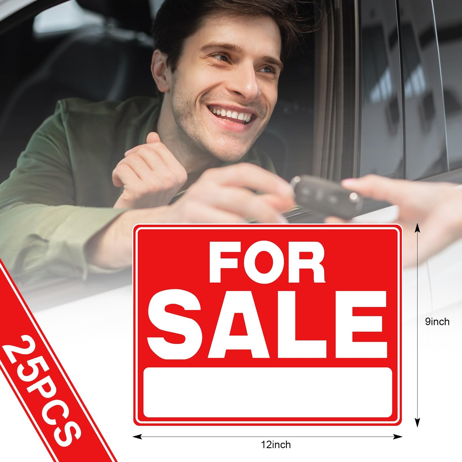 Seajan 25 Pcs for Sale Signs Car 9 x 12 Inches 9×12 inches, white and red
