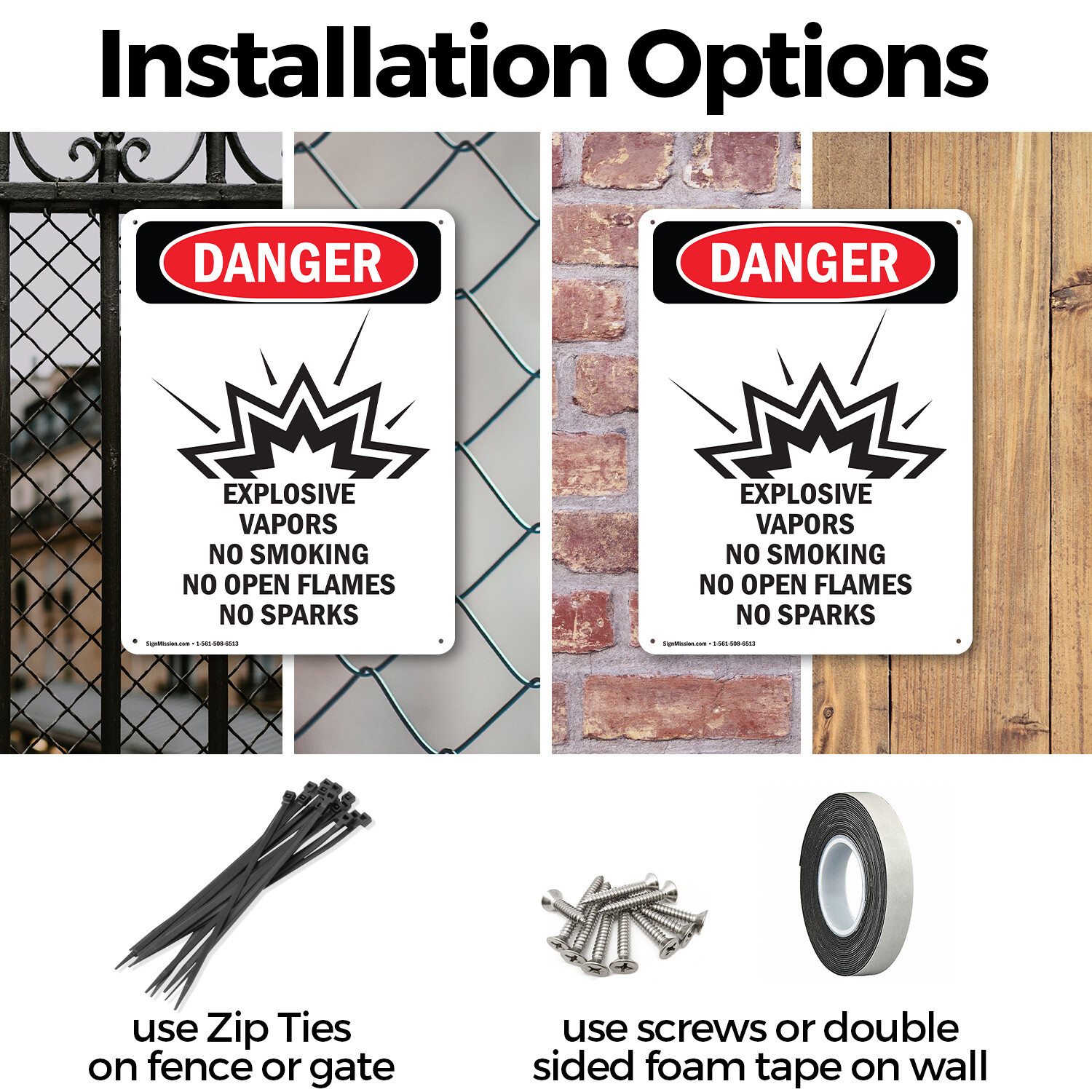 (2 Pack) Explosive Vapors No OSHA Danger Sign Decal Metal Plastic