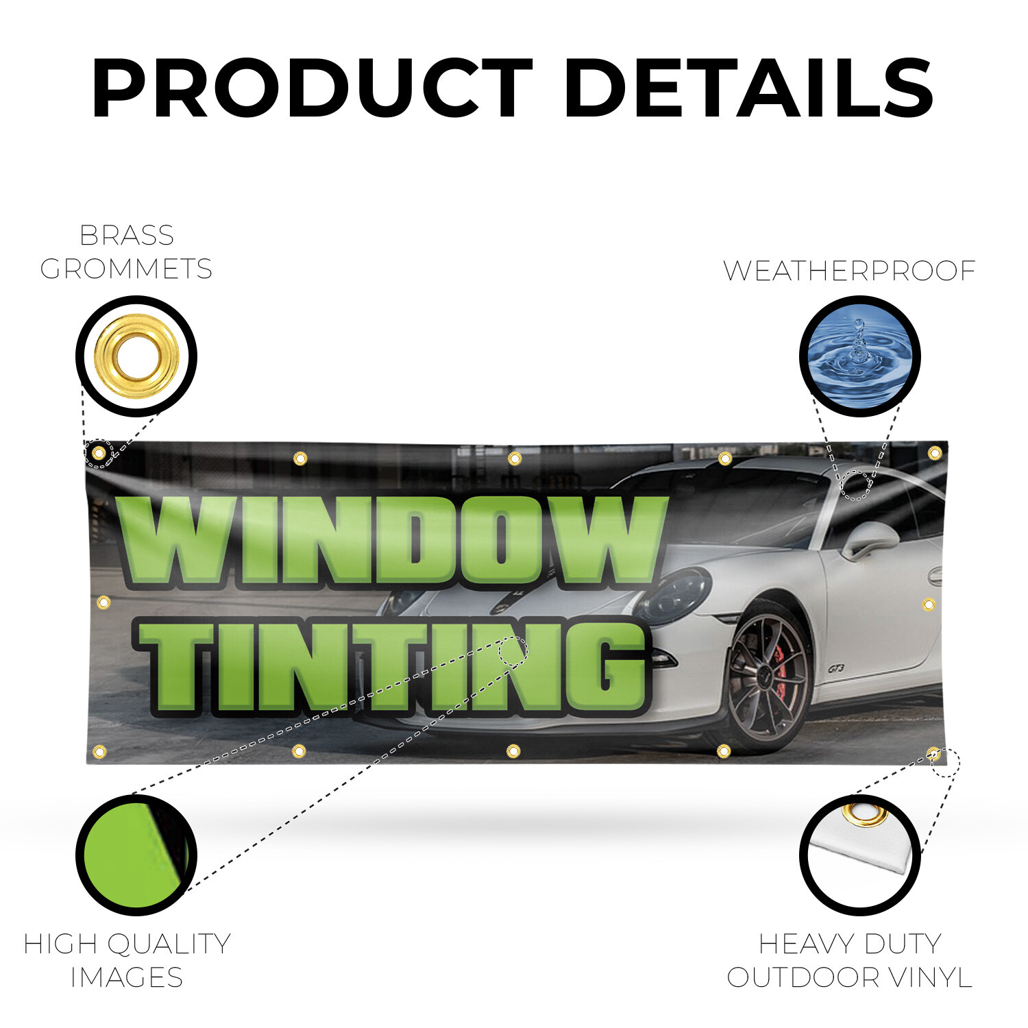 Window Tinting Vinyl Banner Sign with Metal Grommets Heavy-Duty Single-Sided
