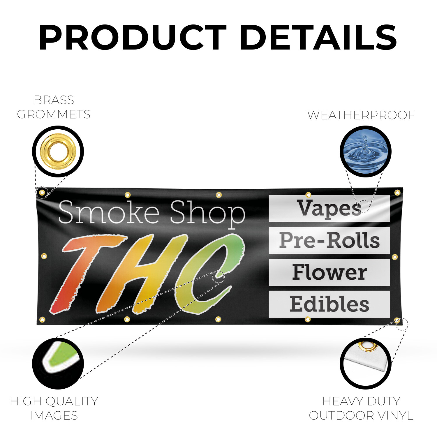 Smoke Shop THC Vinyl Banner Sign with Metal Grommets Heavy-Duty Single-Sided