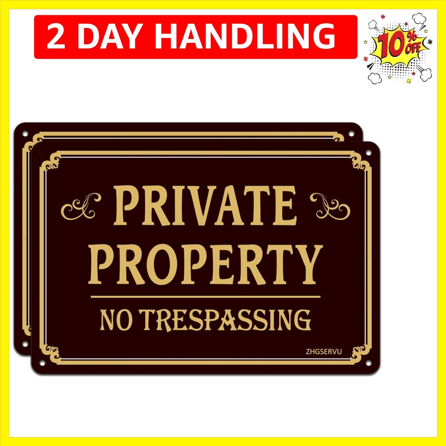 Aluminum No Trespassing Signs 2-Pack, 12 x 8 Inches, Brown, Reflective, Autho…