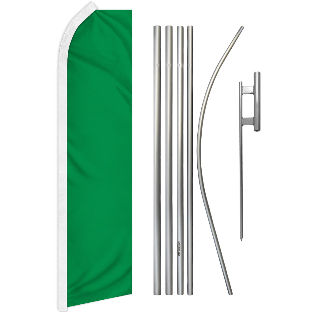 Solid Green Swooper Flutter Feather Advertising Flag Pole Kit Solid Color Flag