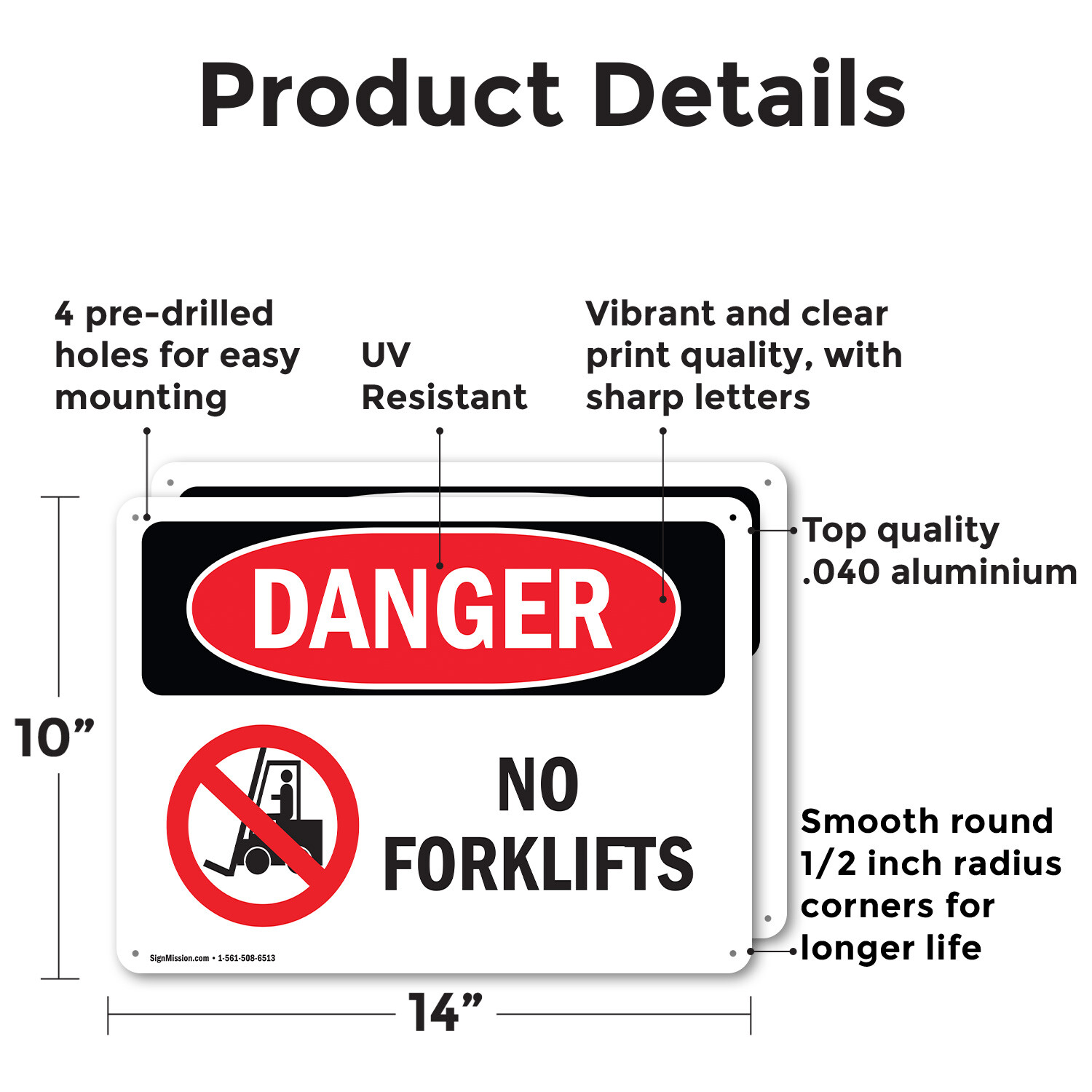 (2 Pack) No Forklifts OSHA Danger Sign Decal Metal Plastic