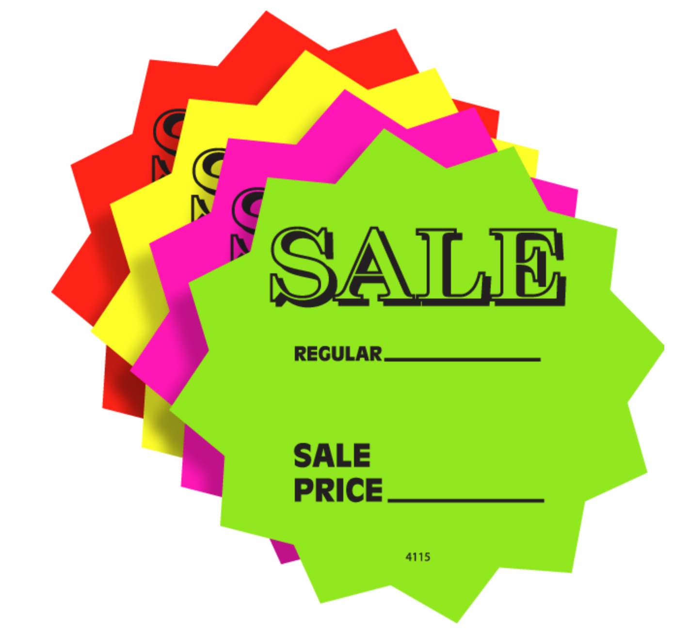 100 – 5.5″ SALE Price Star Burst Neon Fluorescent Retail Signs 25 Each Color