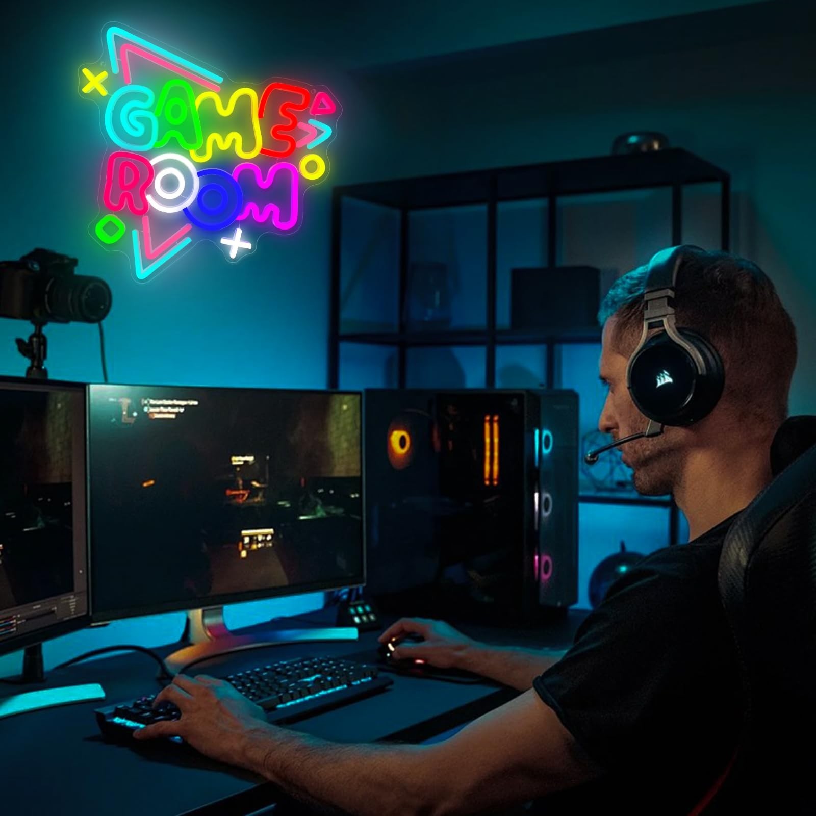 Game Room Neon Sign 13” x 13.6” Big Dimmable Gamer Led Neon Sign USB Powere…