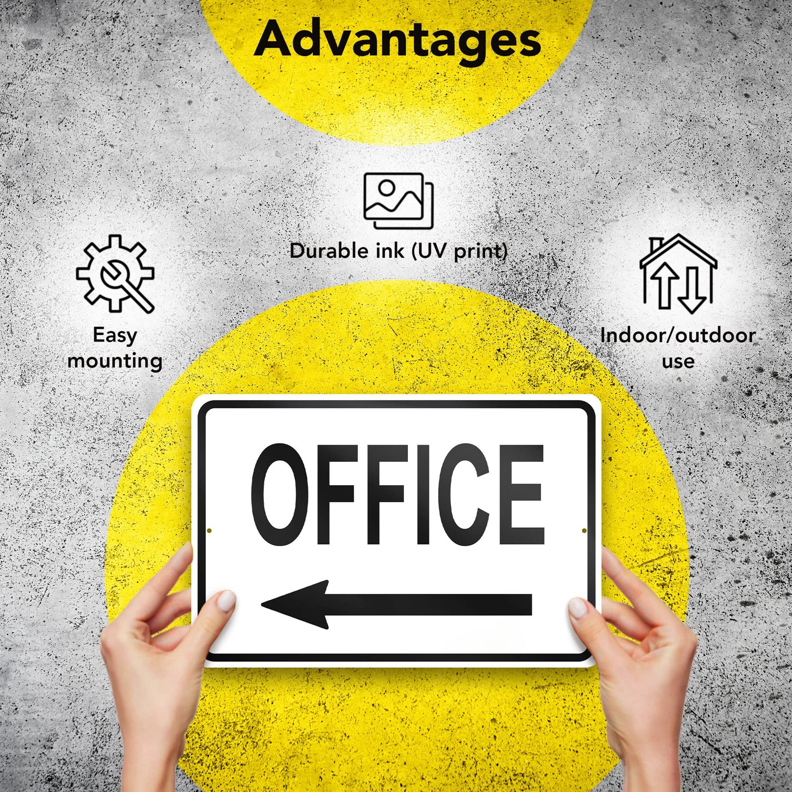 Office Sign with Left Arrow, 8×12 Reflective Aluminum Office Door Signs, UV P…