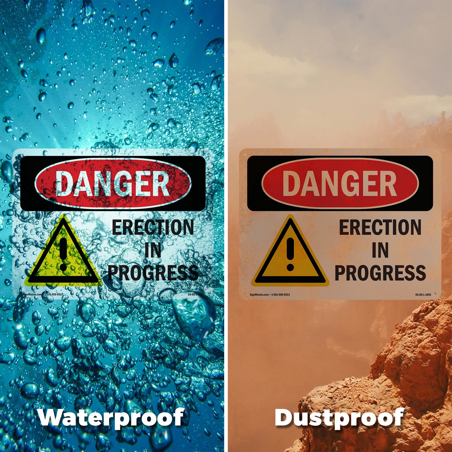 Erection In Progress OSHA Danger Sign Metal, Plastic, Or Decal – 5 or 10 Pack