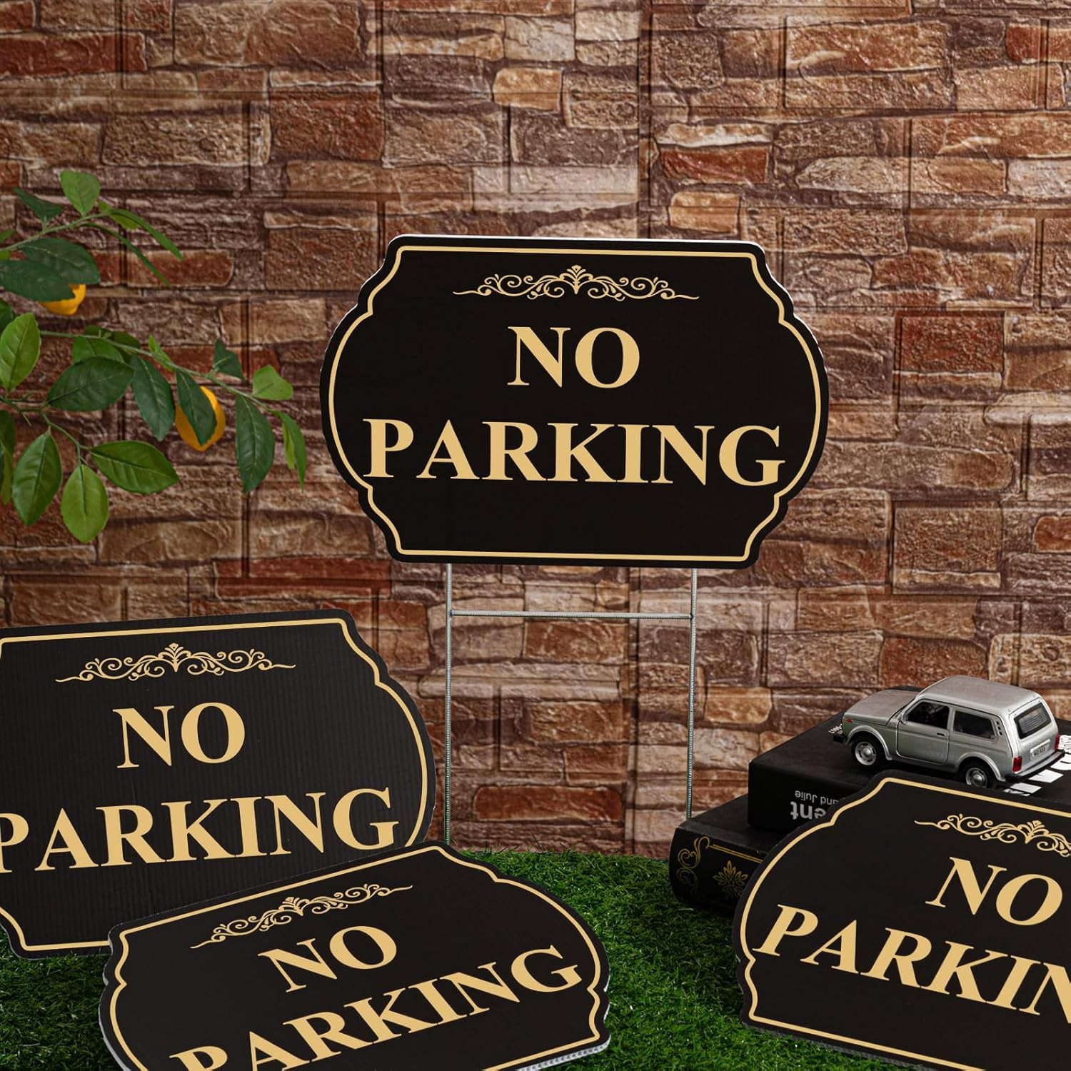 4 Pcs No Parking Signs with Stakes, 12″ X 8″ Heavy-Duty Private Property No Park