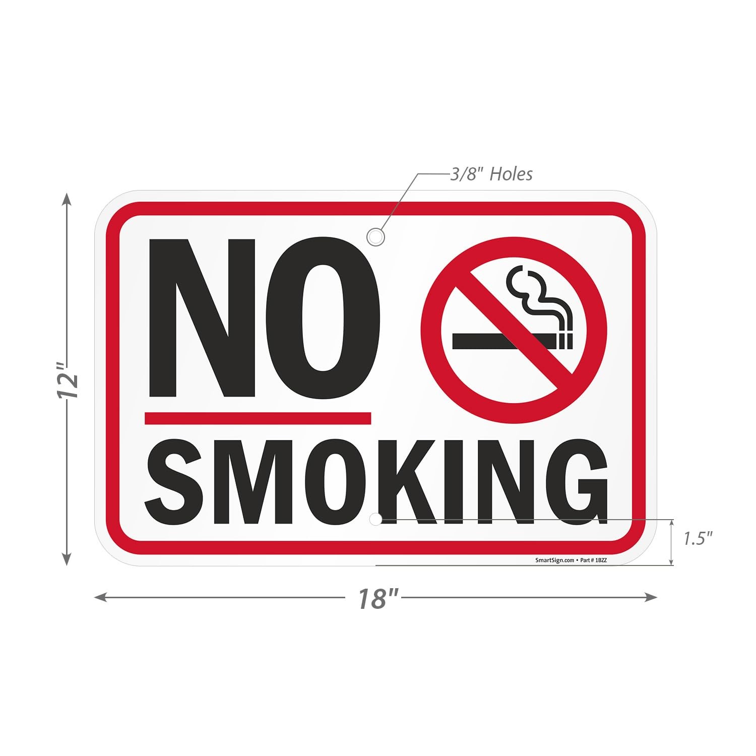 SmartSign 12 x 18 inch “No Smoking” Metal Sign with Symbol, Screen Printed, 63 m