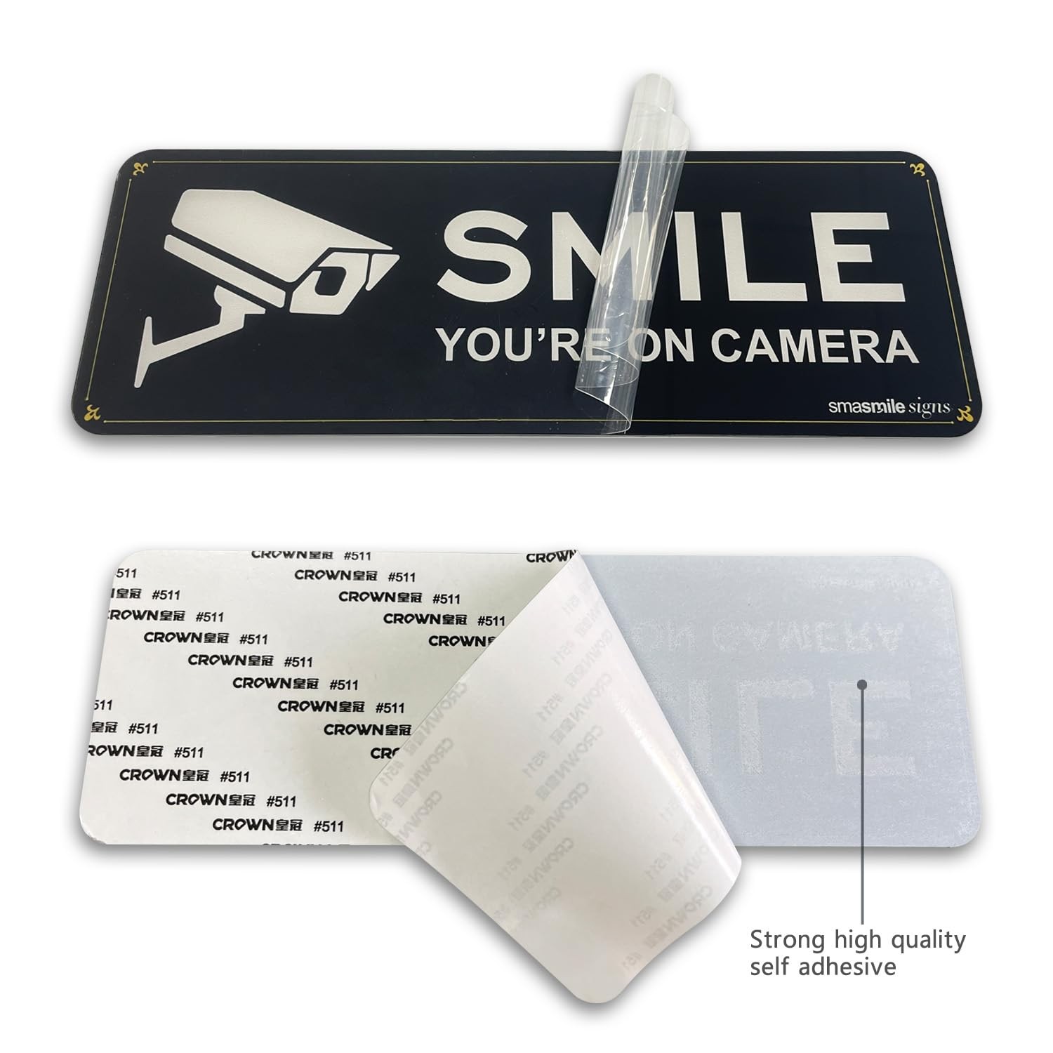 4 Pack Smile You Are On Camera Signs 9×3.1 Inch Acrylic Home Security Decal