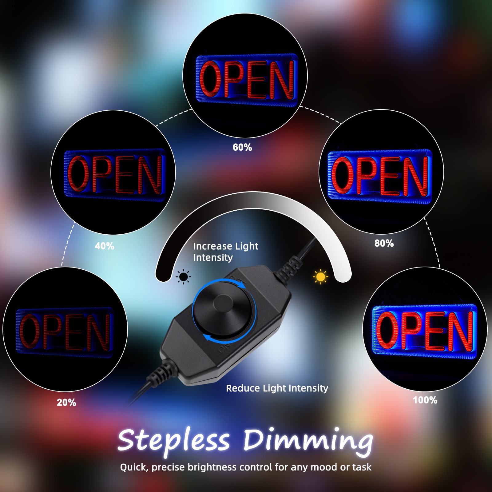 Double-Sided 3D Mirror Neon LED Open & Close Light Flash Business Ad Sign Board