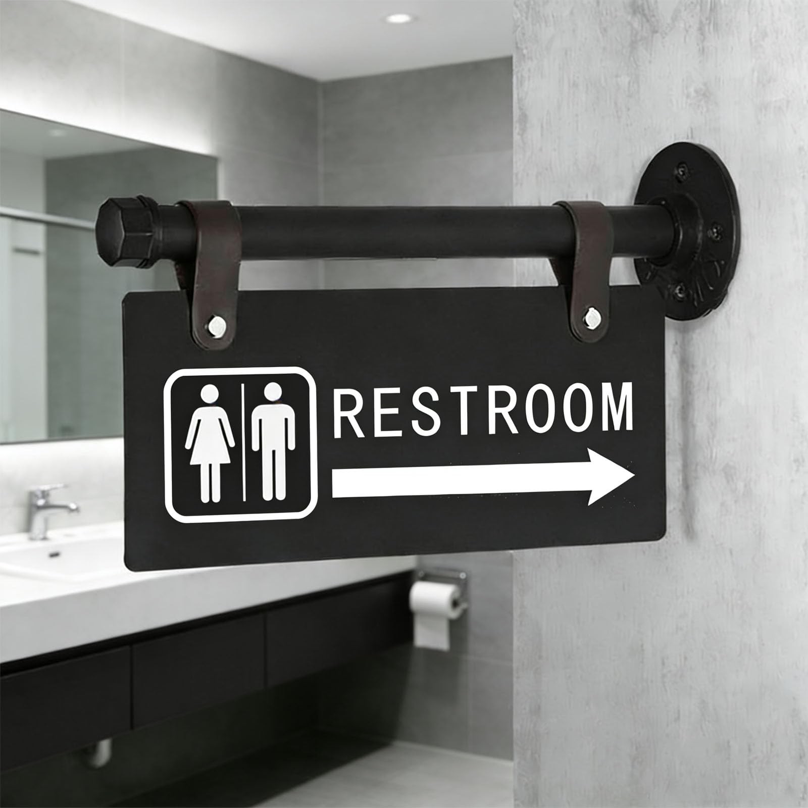 Modern Restroom Sign with Left Arrow,Double Sided,11″ x 6″，Wall-Mounted Unise…
