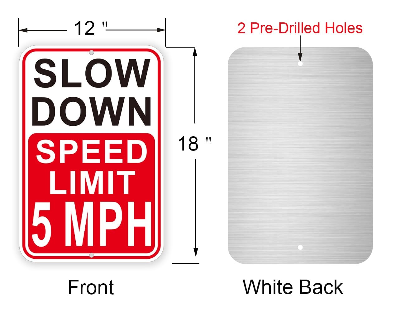 2 Pack Slow Down Speed Limit 5 MPH Sign 18×12 Inch Reflective Aluminum Board