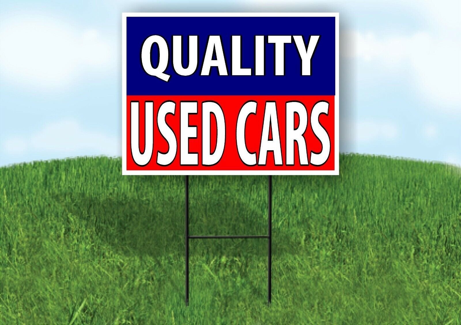 QUALITY USED CARS BLUE RED Yard Sign with Stand LAWN SIGN