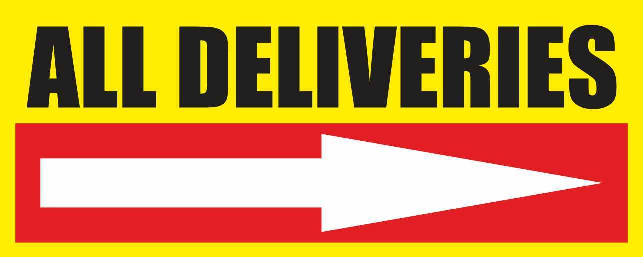 ALL DELIVERIES Advertising Banner Vinyl Mesh Sign directs arrows all shipments