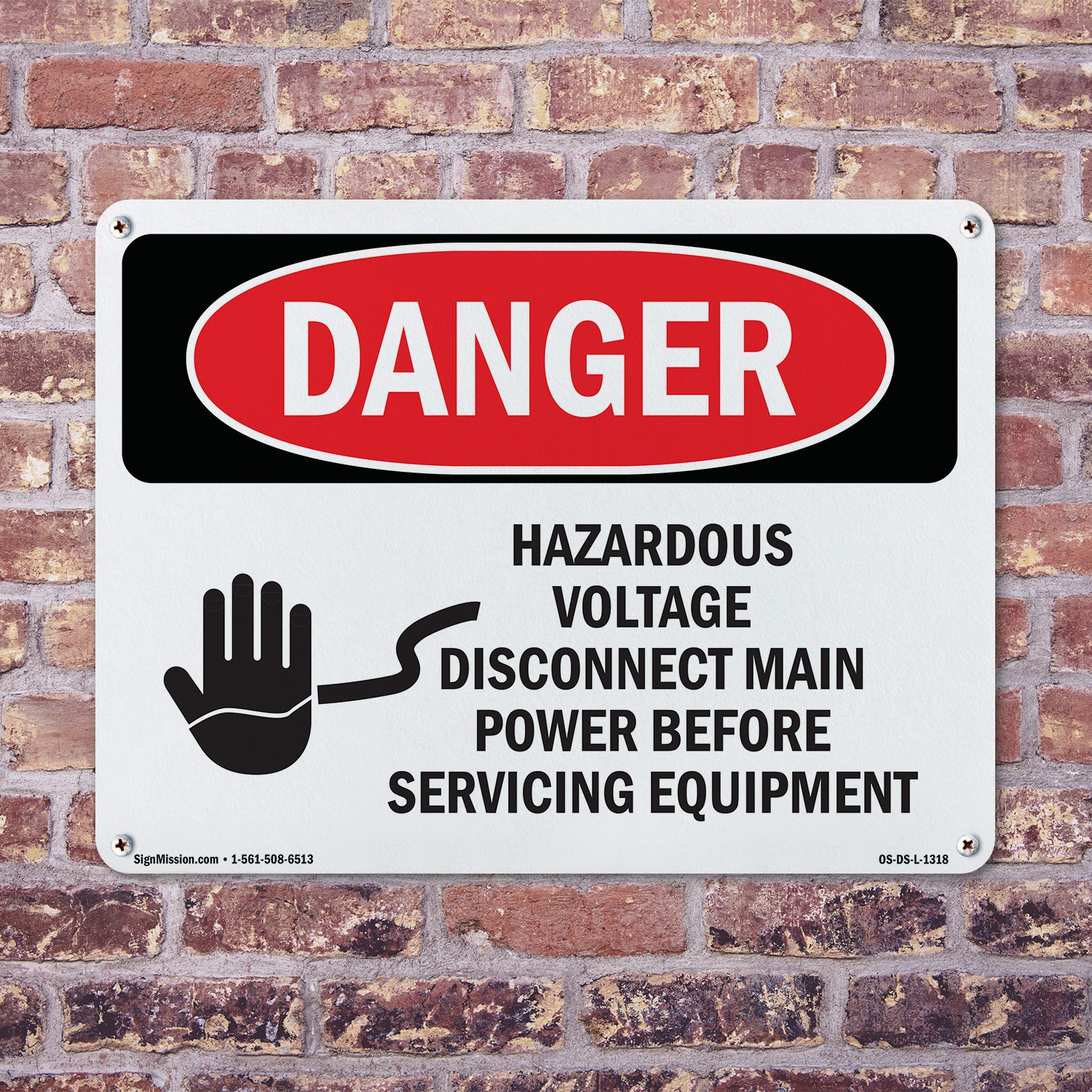 Hazardous Voltage Disconnect Main Power OSHA Danger Sign Or Decal – 5 or 10 Pack