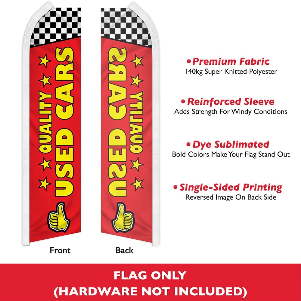 Quality Used Cars (Red) Swooper Advertising Banner Flag for UsedAuto Dealerships