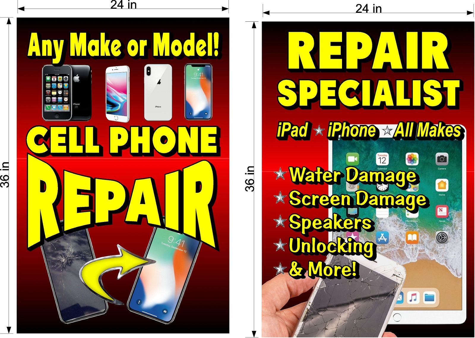 YOU GET 2 PERFORATED WINDOW VINYL DECALS 2′ X 3′ CELL PHONE REPAIR UNLOCKING