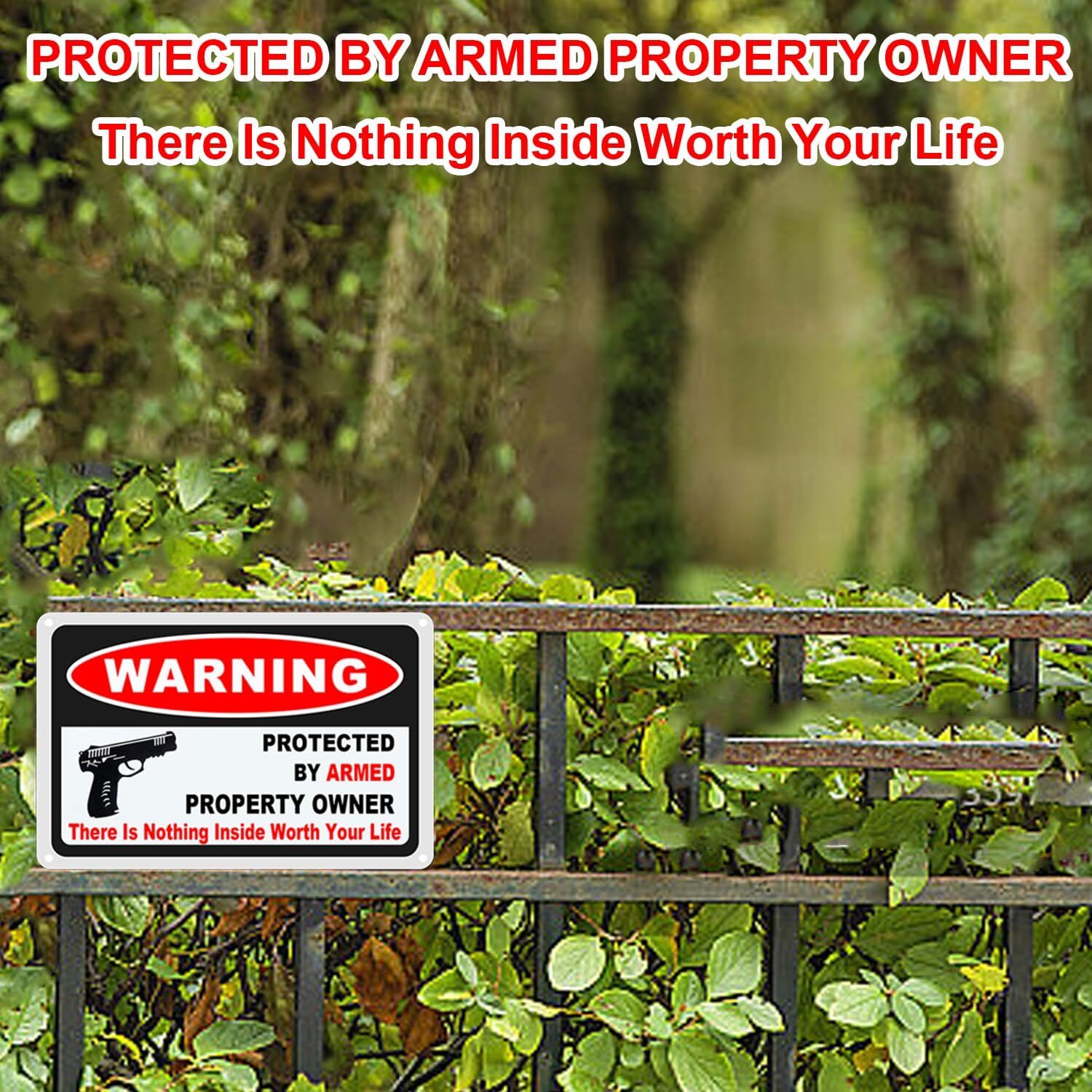 3Pack Gun Sign for Home Security 10×7 inch Warning Signs for Home Property Rust