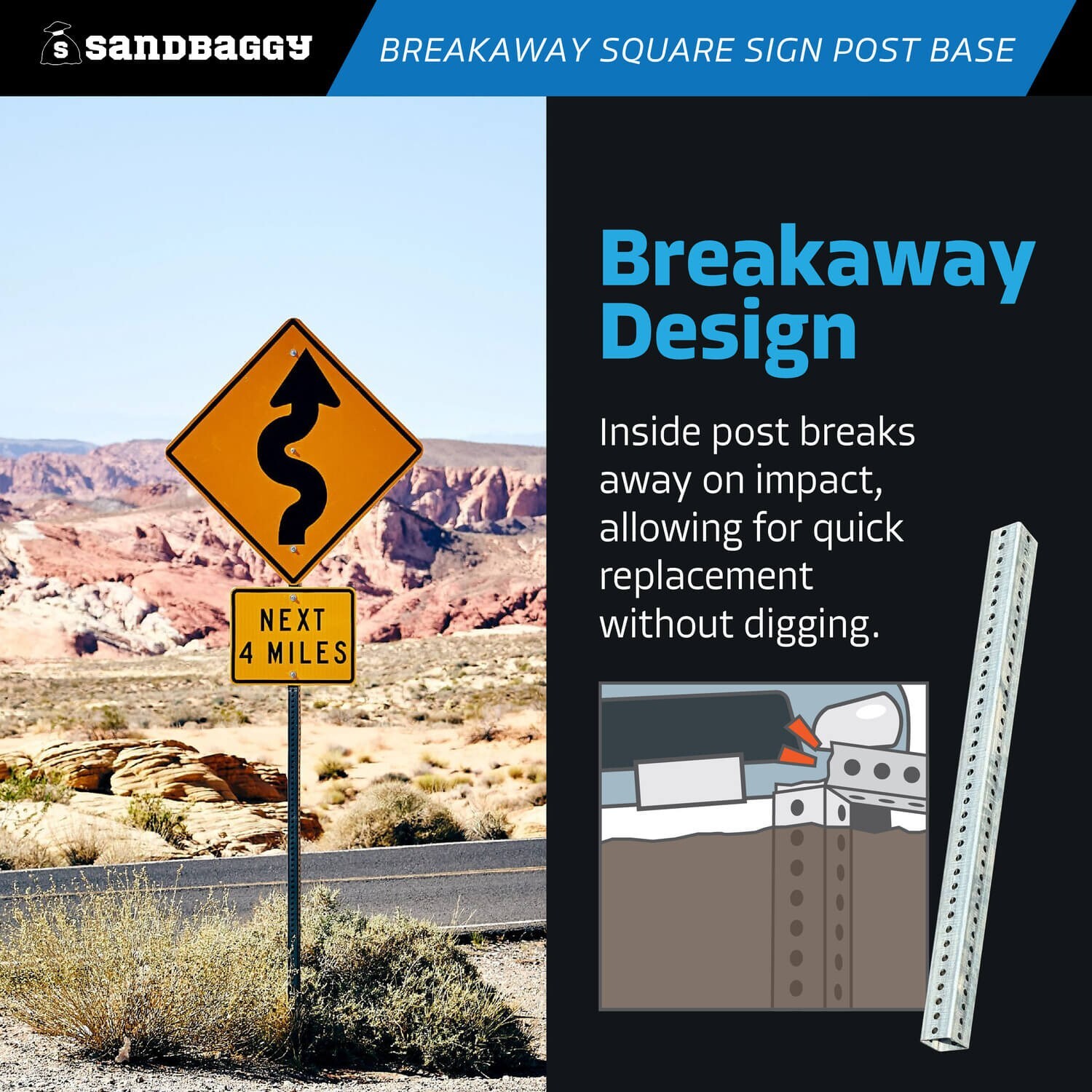 Sandbaggy 3 ft Breakaway Square Sign Post Base (Hot Dipped Galvanized)