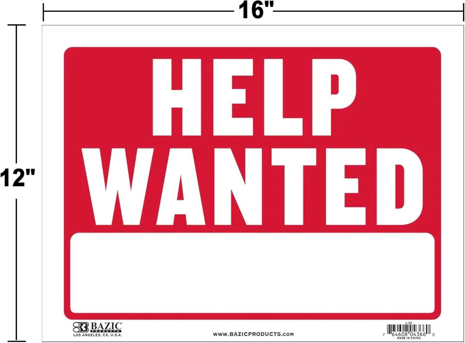 BAZIC Help Wanted Sign 12″x16″, Now Hiring Plastic Signs for Job Fair Store M