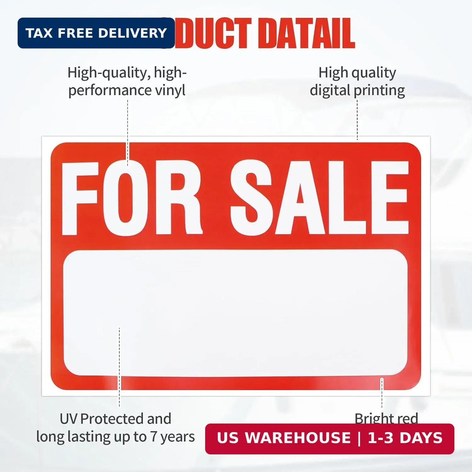 2 Pcs Car for Sale Sign 12″ X 9″ Self Adhesive Vinyl for Sales Signs Car | Car S