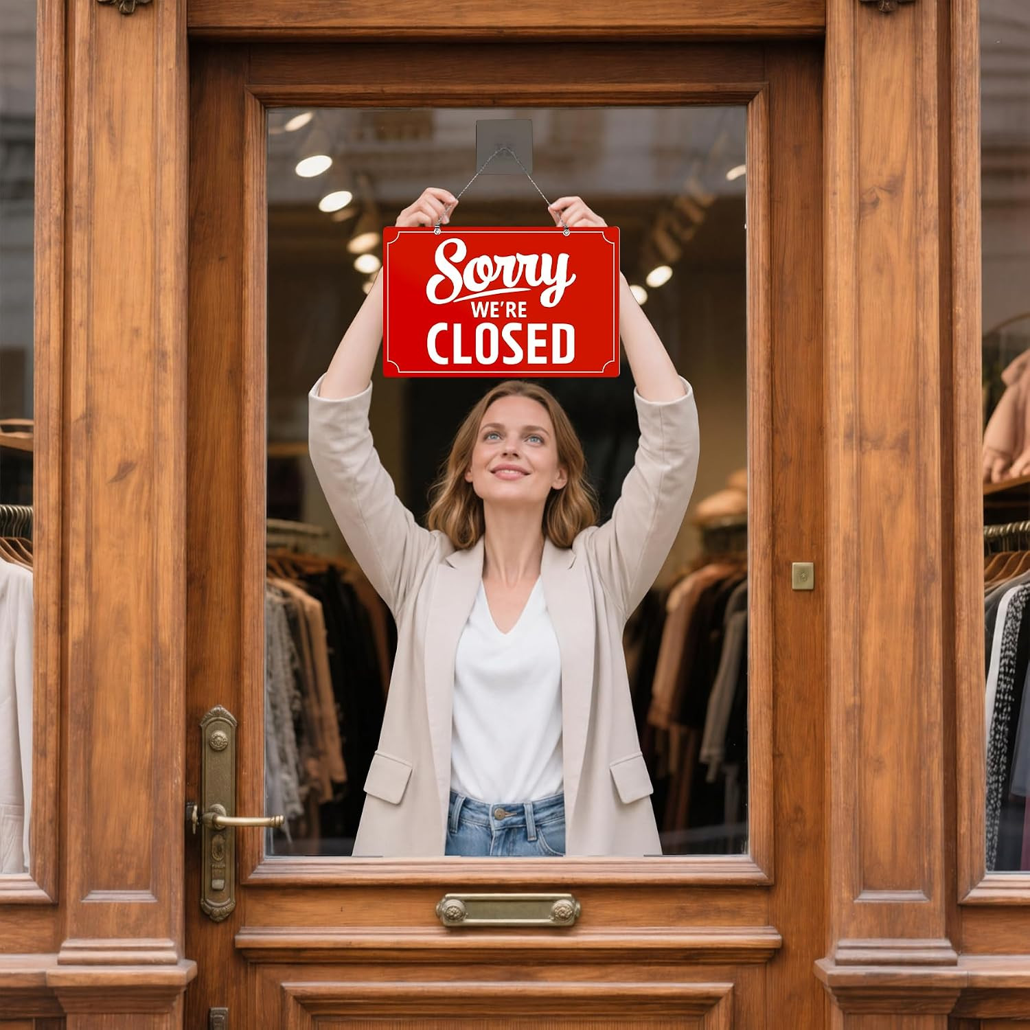 Open Closed Flip Sign Set, Business Hours Sign for Window Door, Black Double Sid