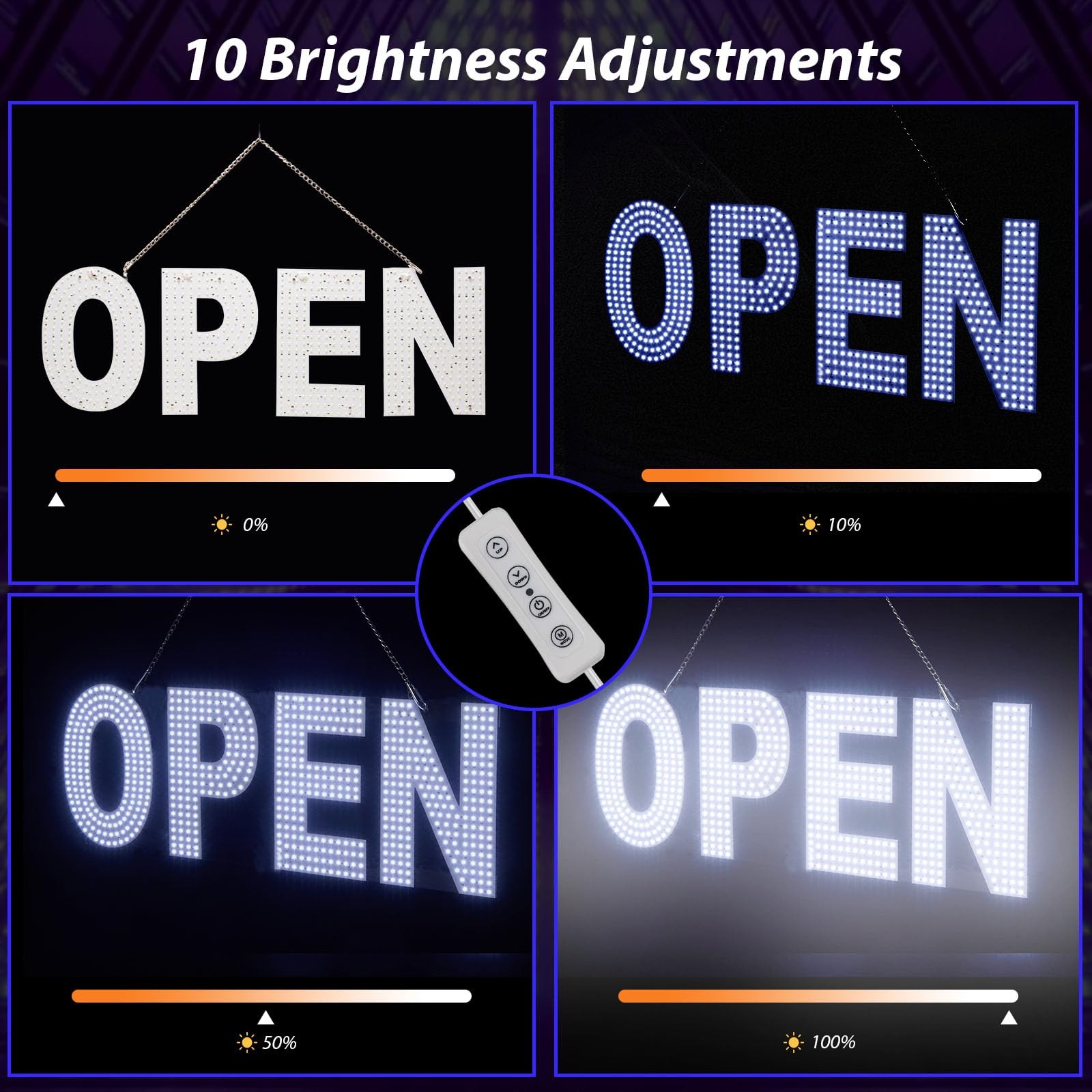 Dimmable LED Open Sign 30″x10″ for Business, Salon, Gym, Store, Bar, Hotel